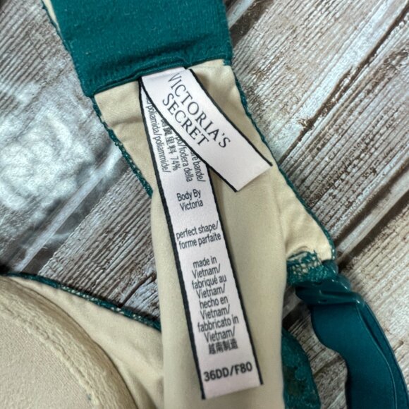 VICTORIA'S SECRET Body by Victoria Perfect Shape 36DD Green Lace Underwire Bra - Picture 6 of 6